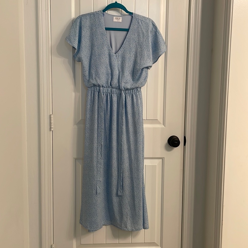 Sienna Sky dress. Blue and white dress.